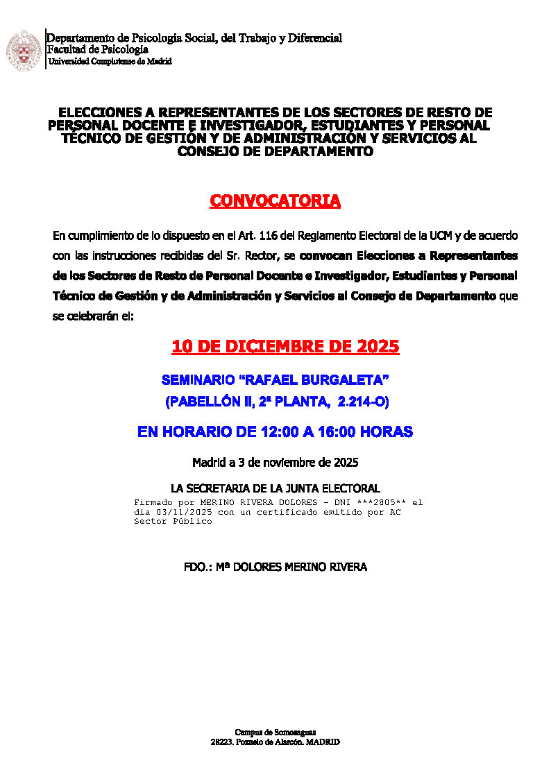 CONVOCATORIA ELECCIONES REPRESENTANTES 2025